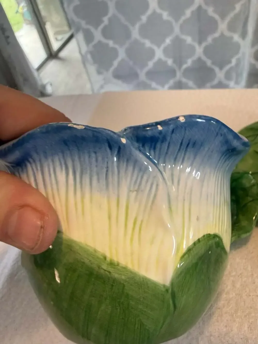 Lady Jayne 2005 Ceramic Blue Flower Teacup and Leaf Saucer Set